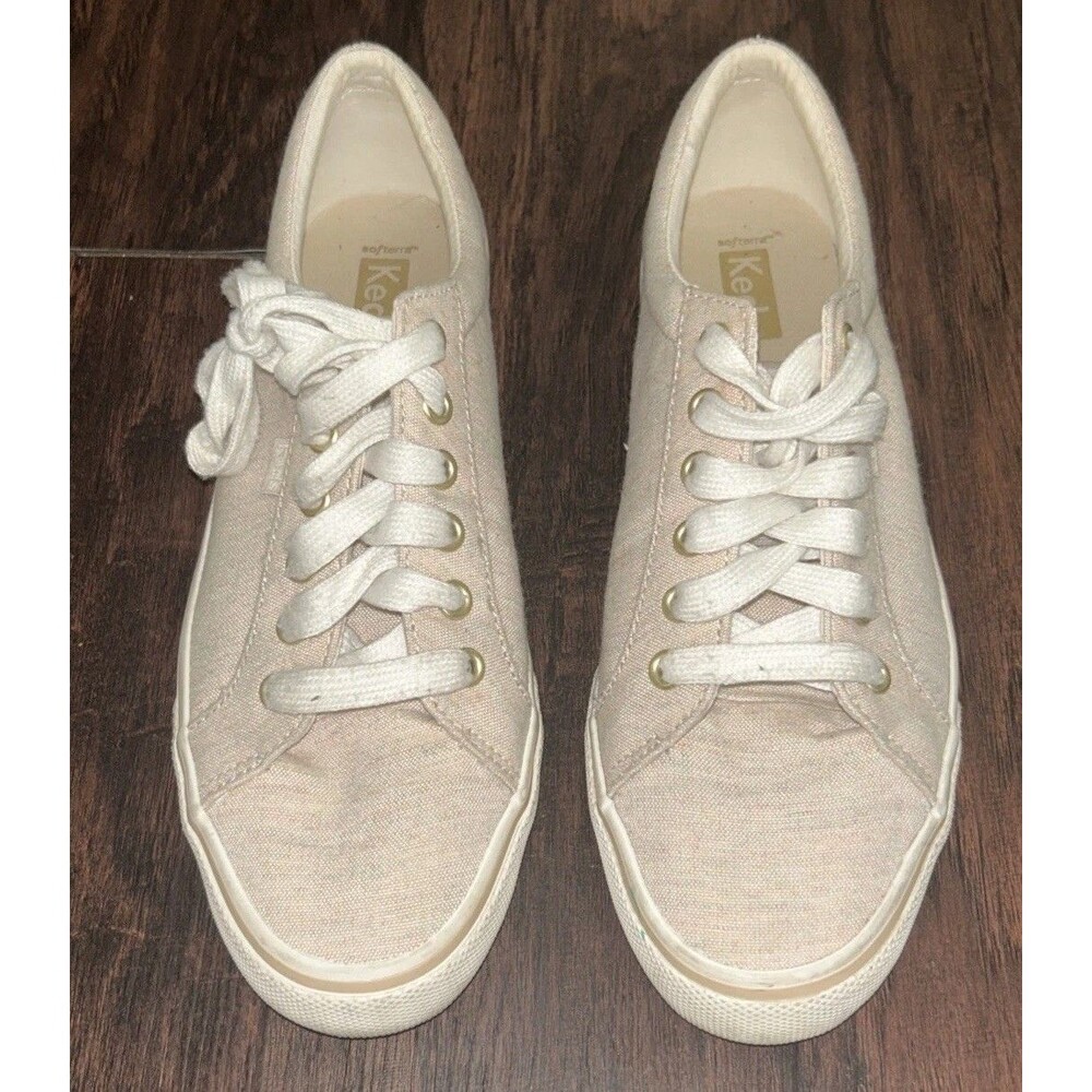 Keds Women's Jump Kick Linen Fleck Sneaker in the oatmeal. Size 8.5